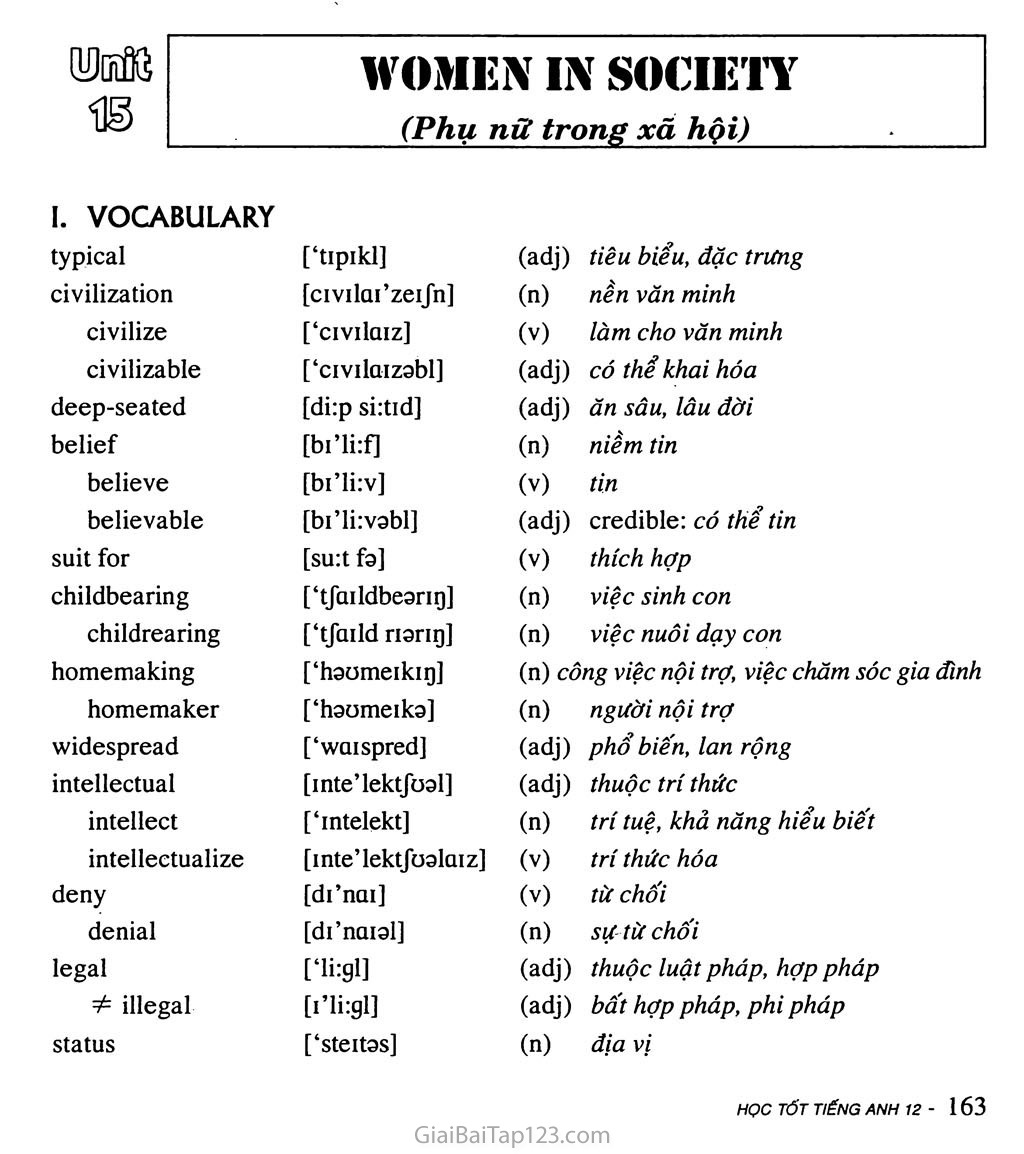 Unit 15: WOMEN IN SOCIETY trang 1