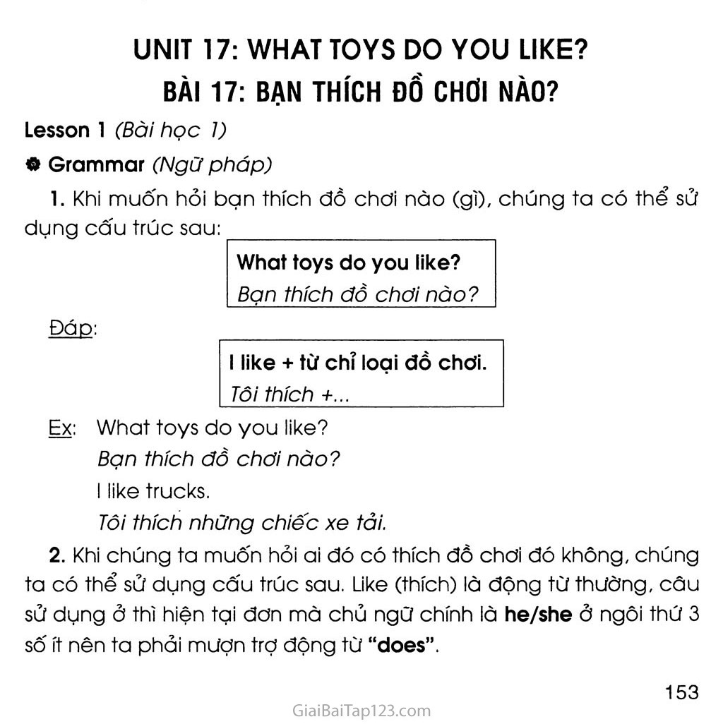 UNIT 17: WHAT TOYS DO YOU LIKE? trang 1