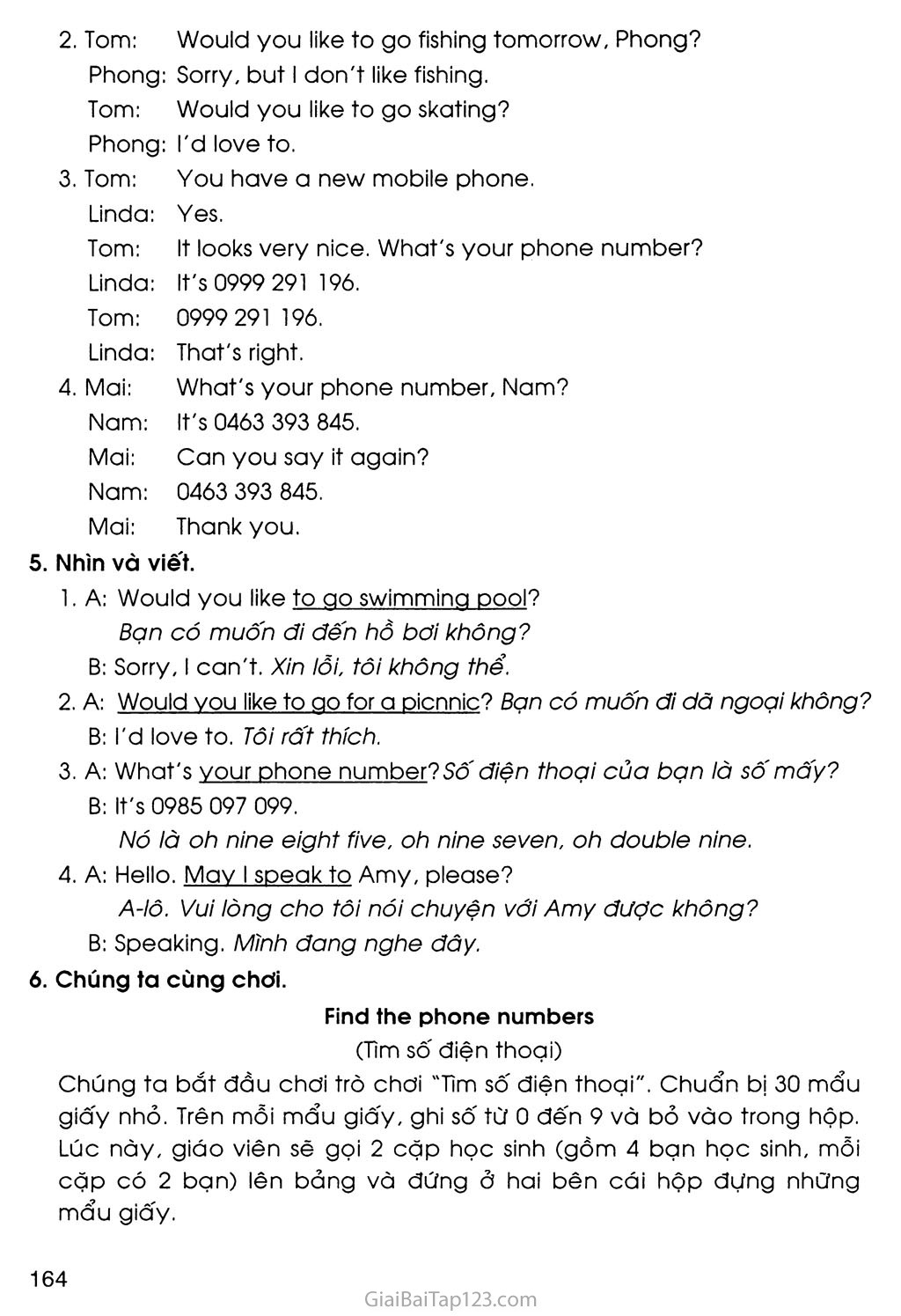 UNIT 18: WHAT’S YOUR PHONE NUMBER? trang 7