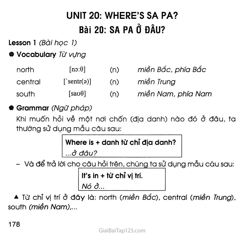UNIT 20: WHERE’S SA PA? trang 1