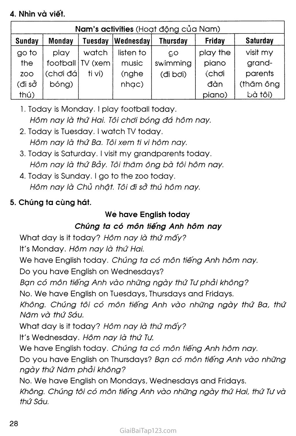 UNIT 3: WHAT DAY IS IT TODAY? trang 6