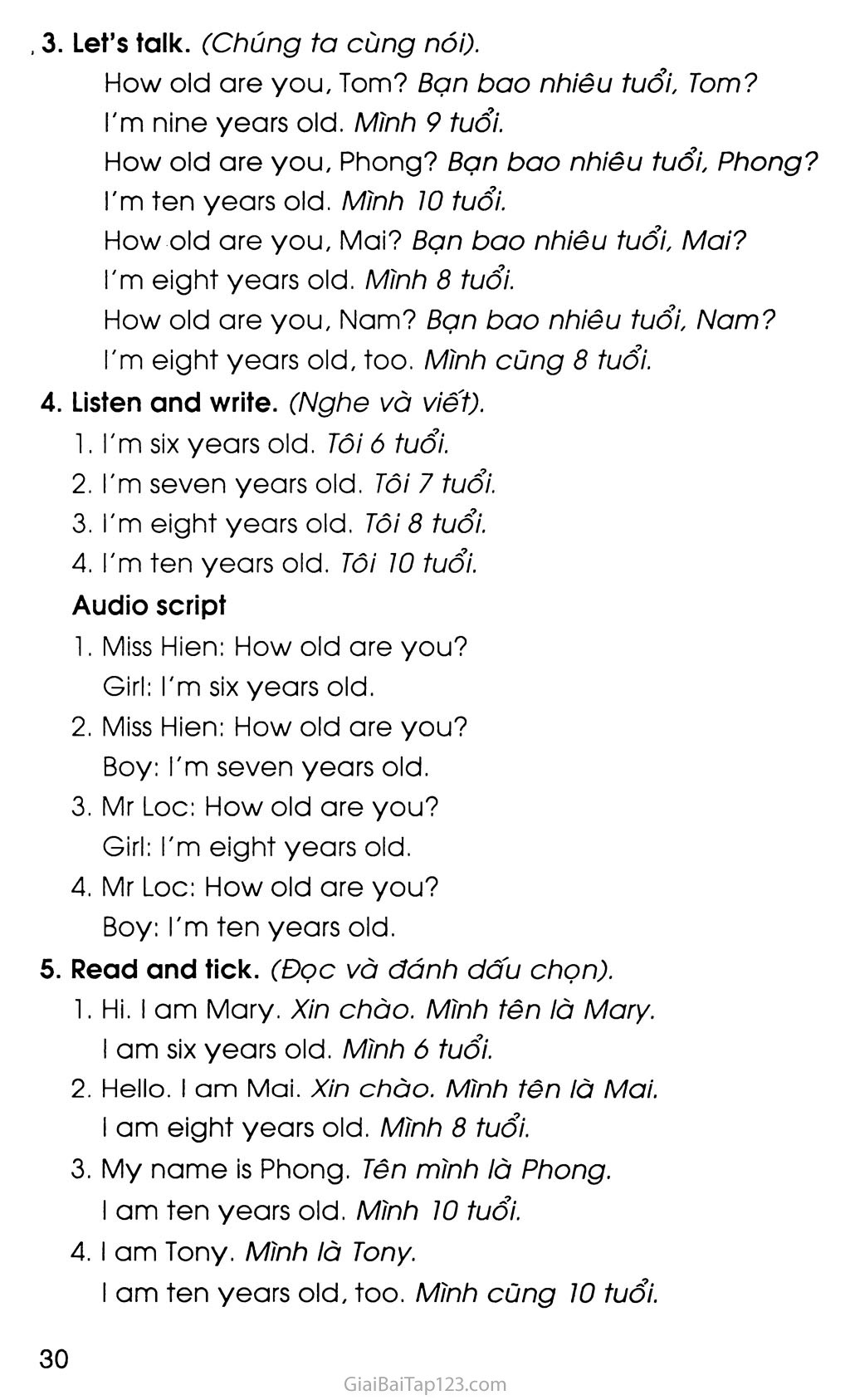 UNIT 4: HOW OLD ARE YOU? trang 4