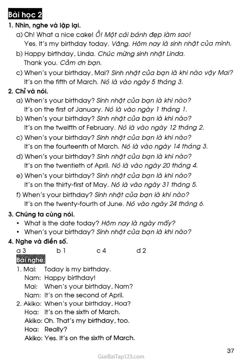 UNIT 4: WHEN’S YOUR BIRTHDAY? trang 5