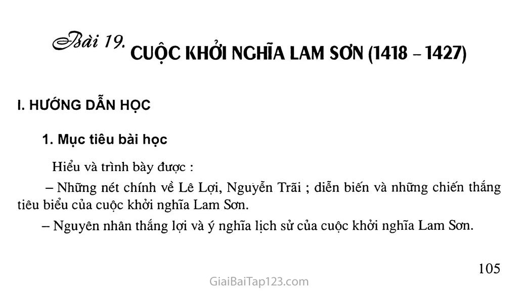 Bài 19: Cuộc khởi nghĩa Lam Sơn (1418 - 1427) trang 1