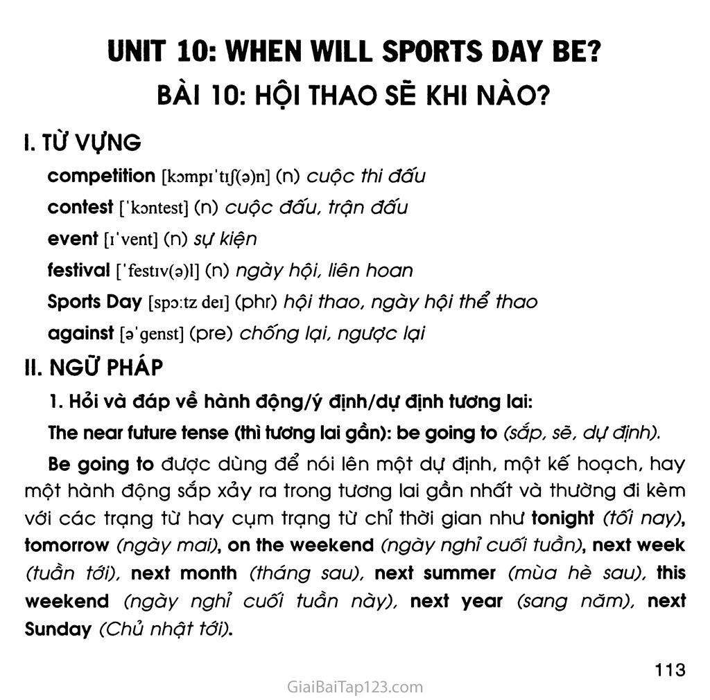 UNIT 10: WHEN WILL SPORTS DAY BE? trang 1