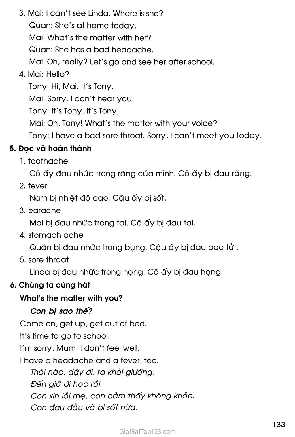 UNIT 11: WHAT’S THE MATTER WITH YOU? trang 6