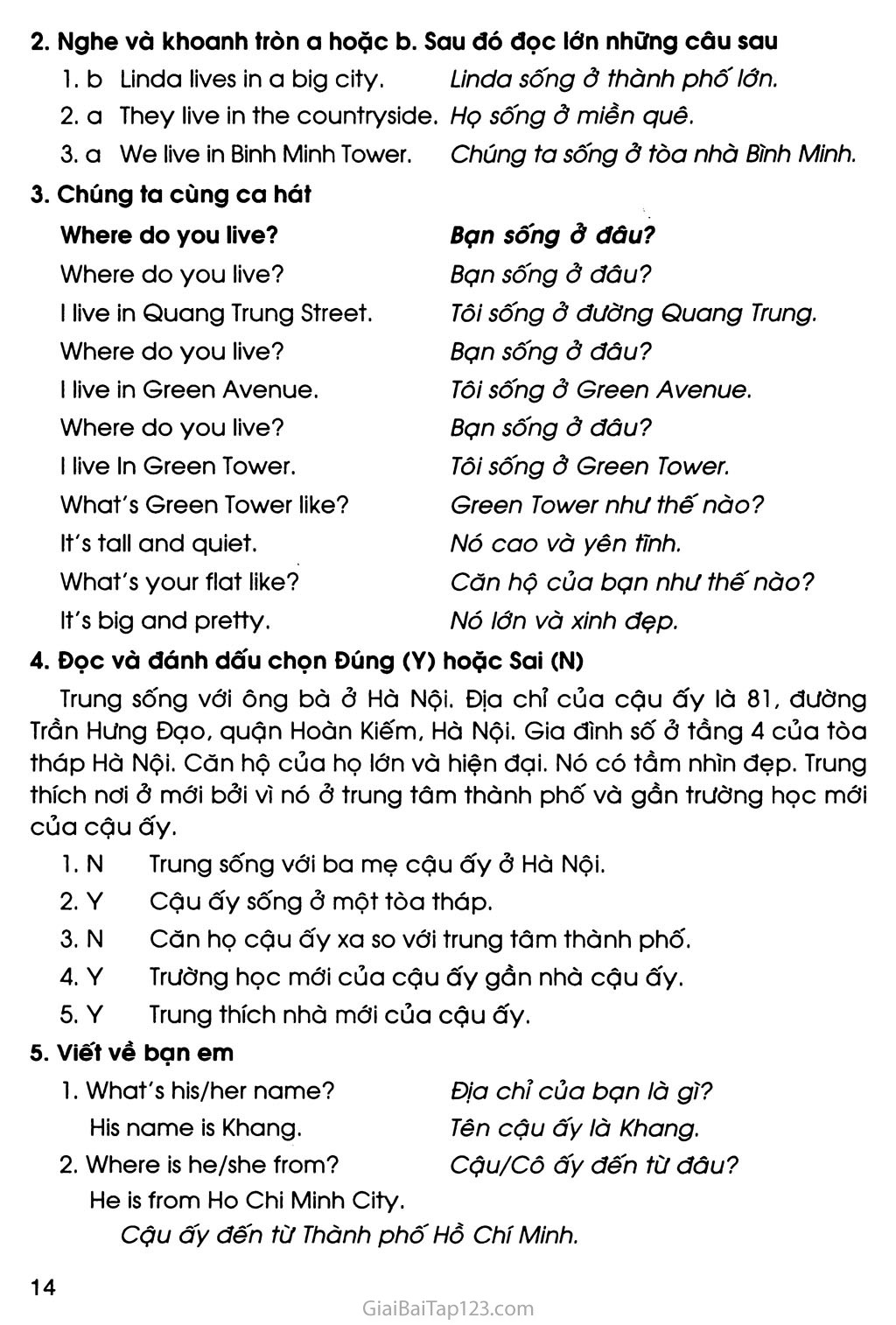 UNIT 1: WHAT'S YOUR ADDRESS? trang 10