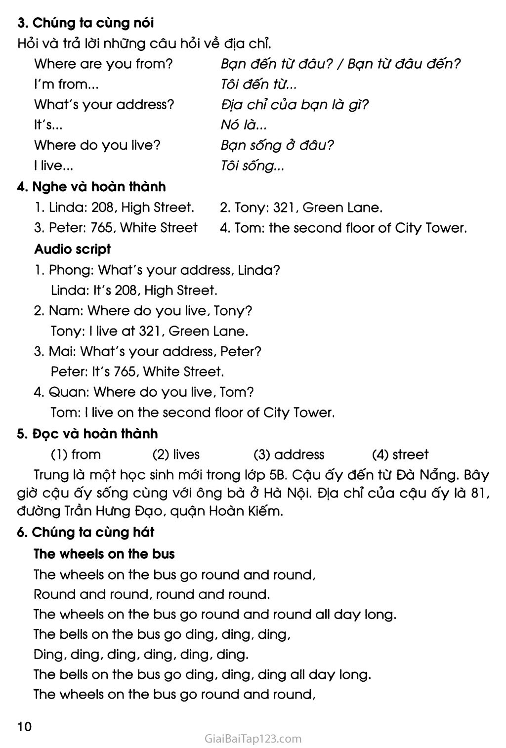 UNIT 1: WHAT'S YOUR ADDRESS? trang 6