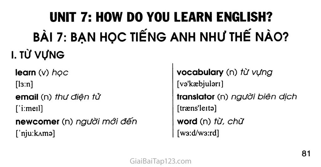 UNIT 7: HOW DO YOU LEARN ENGLISH? trang 1