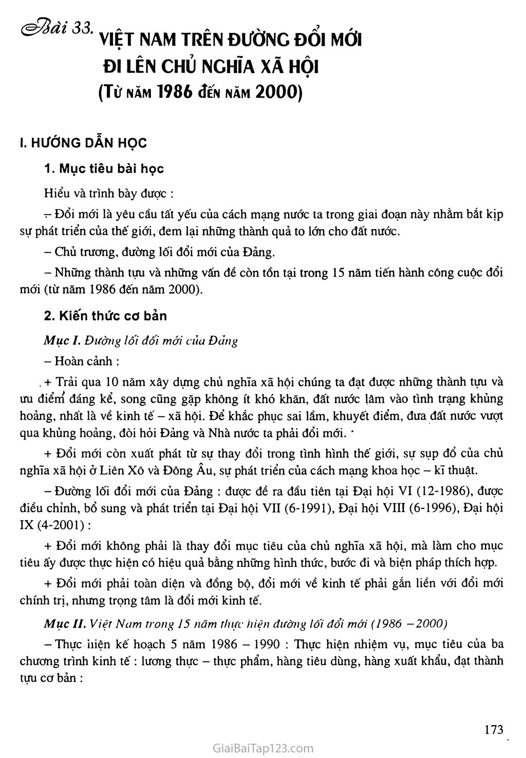 Bài 33: Việt Nam trên đường đổi mới đi lên chủ nghĩa xã hội (từ năm 1986 đến năm 2000) trang 1