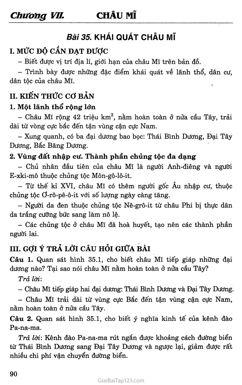 Giải Địa Lý lớp 7 Bài 35: Khái quát châu Mĩ