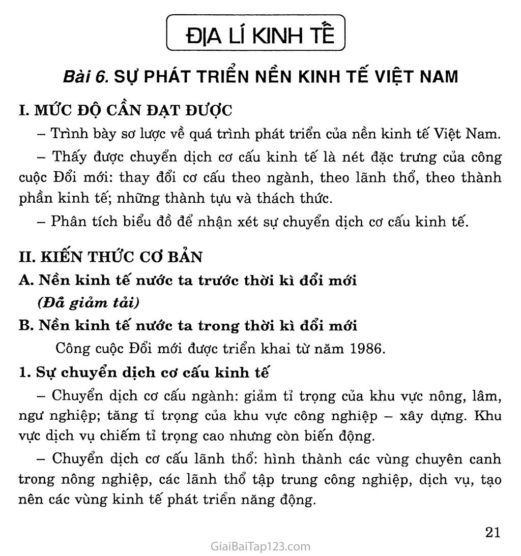 Bài 6: Sự phát triển nền kinh tế Việt Nam trang 1