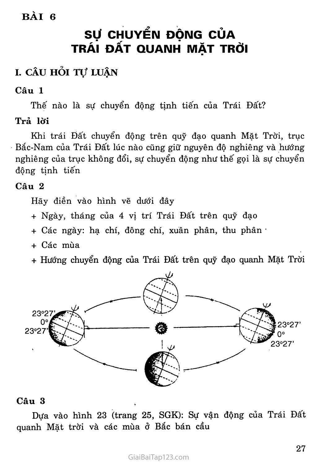 Bài 8: Sự chuyển động của Trái Đất quanh Mặt Trời trang 1