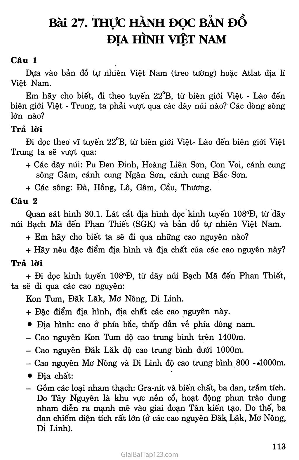 Bài 30: Thực hành: Đọc bản đồ địa hình Việt Nam trang 1