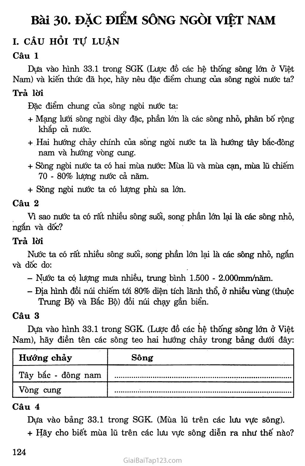 Bài 33: Đặc điểm sông ngòi Việt Nam trang 1