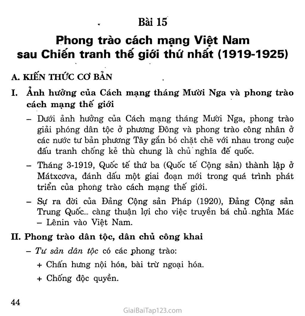 Bài 15: Phong trào cách mạng Việt Nam sau Chiến tranh thế giới thứ nhất (1919 - 1925) trang 1
