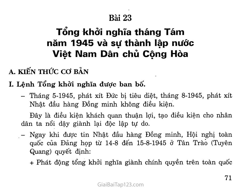 Bài 23: Tổng khởi nghĩa tháng Tám năm 1945 và sự thành lập nước Việt Nam Dân chủ Cộng hòa trang 1