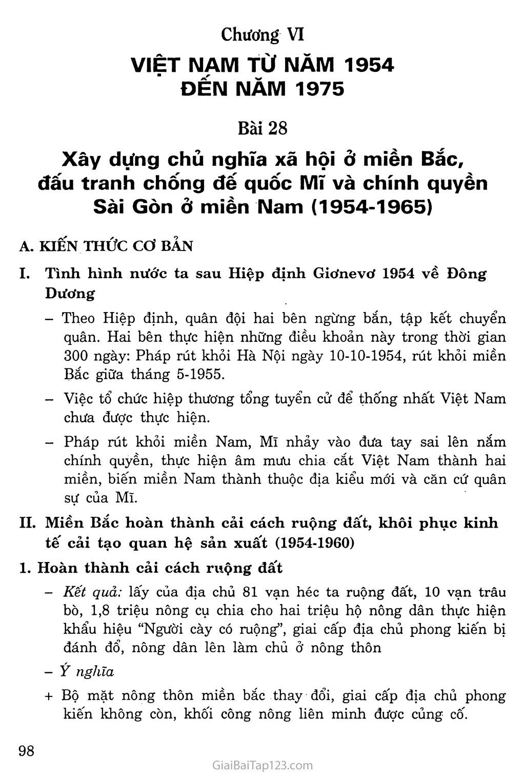 Bài 28: Xây dựng chủ nghĩa xã hội ở miền Bắc, đấu tranh chống đế quốc Mĩ và chính quyền Sài Gòn ở miền Nam (1954 - 1965) trang 1