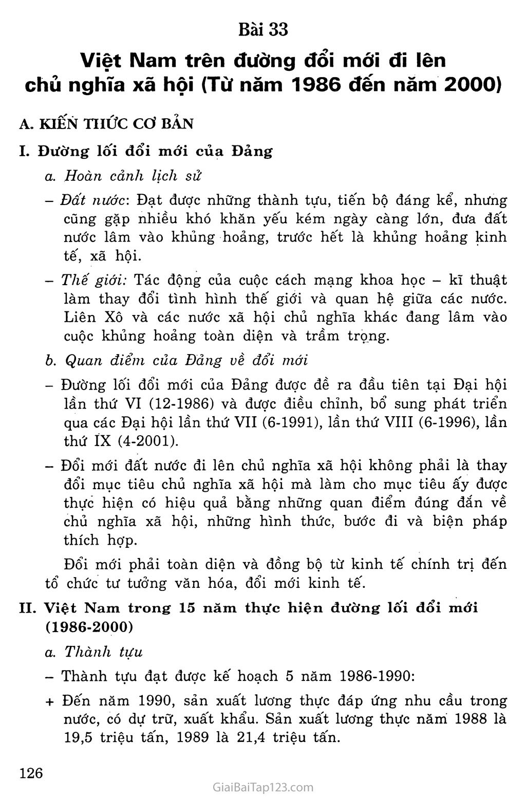 Bài 33: Việt Nam trên đường đổi mới đi lên chủ nghĩa xã hội (từ năm 1986 đến năm 2000) trang 1