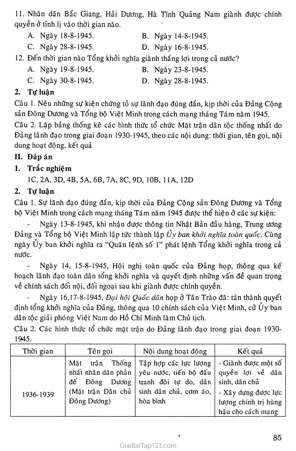 Bài 16: Phong trào giải phóng dân tộc và Tổng khởi nghĩa tháng Tám (1939 - 1945). Nước Việt Nam Dân chủ Cộng hòa ra đời trang 11
