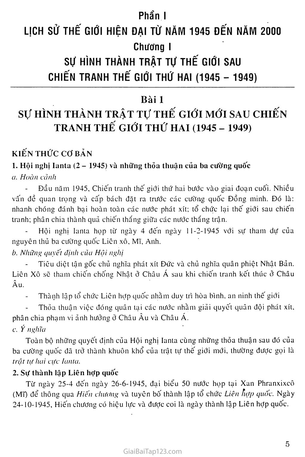 Bài 1: Sự hình thành trật tự thế giới mới sau chiến tranh thế giới thứ hai (1945 - 1949) trang 1