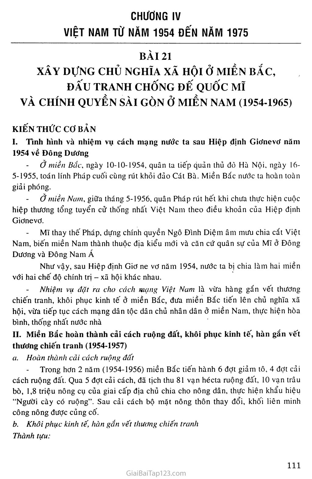 Bài 21: Xây dựng chủ nghĩa xã hội ở miền Bắc, đấu tranh chống đế quốc Mĩ và chính quyền Sài Gòn ở miền Nam (1954 - 1965) trang 1