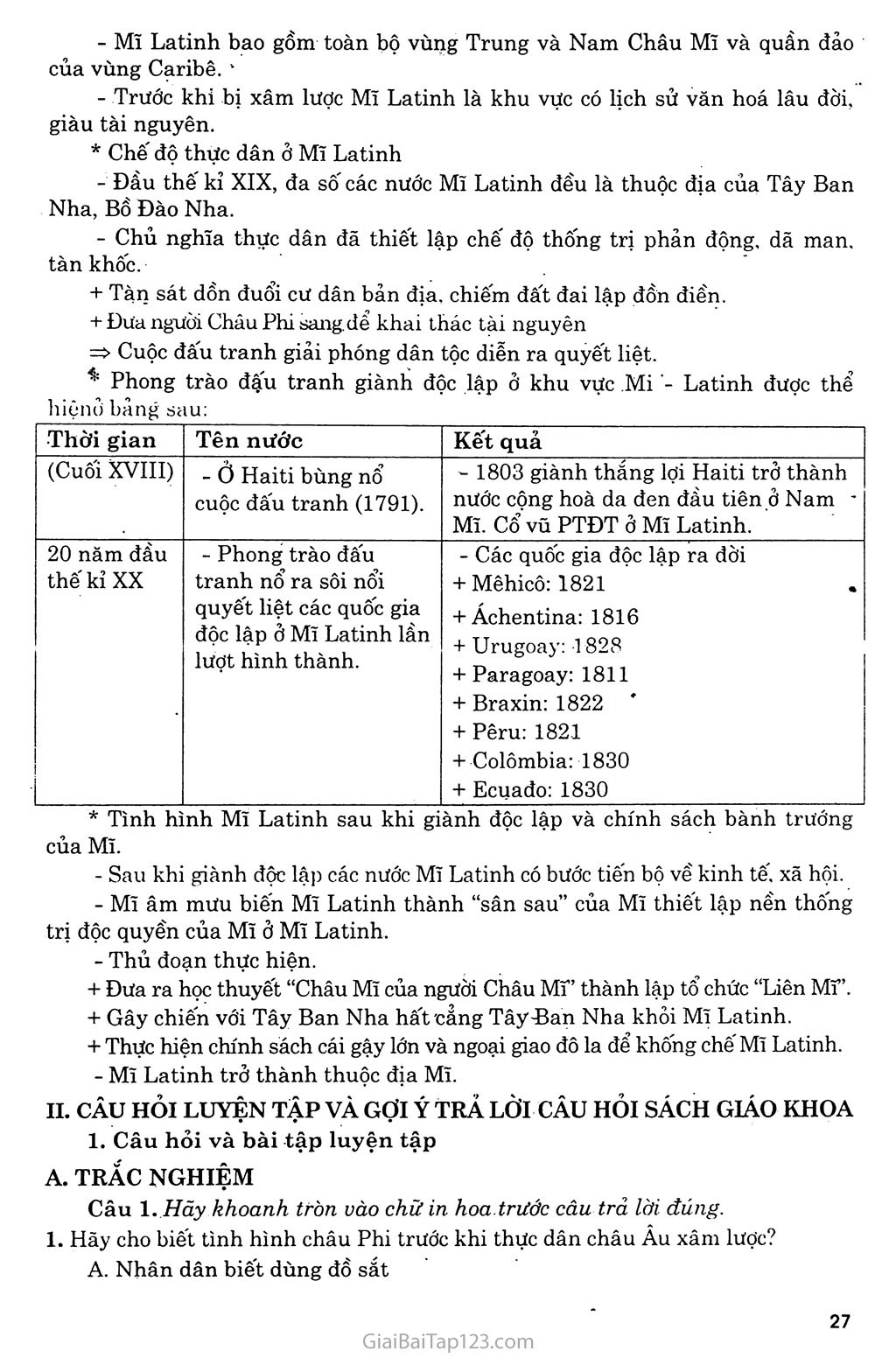 Bài 5: Châu phi và khu vực Mĩ Latinh (Từ thế kỷ XIX - đầu thế kỳ XX) trang 2