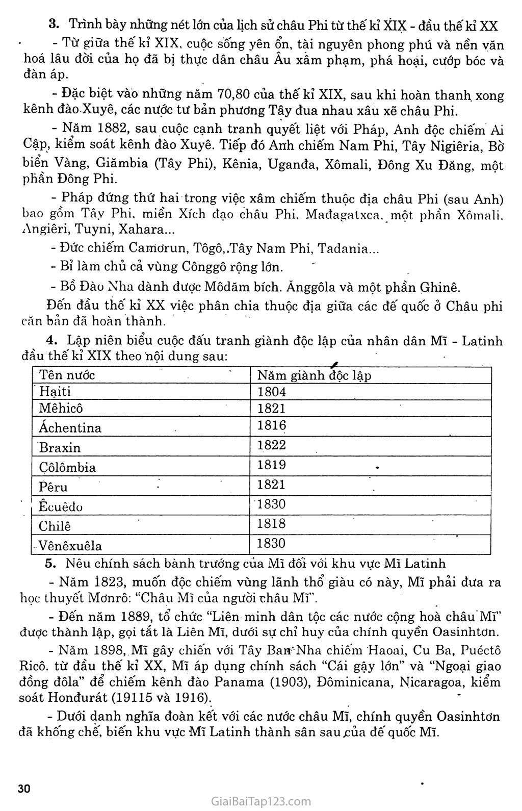 Bài 5: Châu phi và khu vực Mĩ Latinh (Từ thế kỷ XIX - đầu thế kỳ XX) trang 5