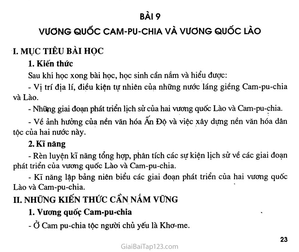 Bài 9: Vương quốc Cam - pu - chia và Vương quốc Lào trang 1
