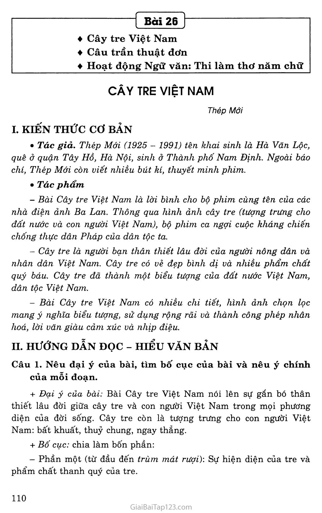 Soạn Văn 6: Cây tre Việt Nam