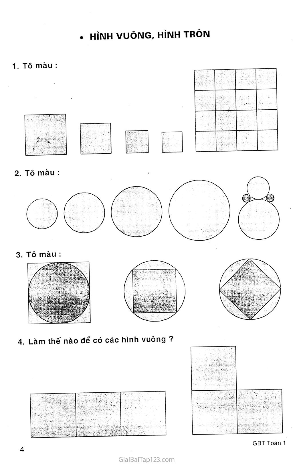 Giải vở bài tập Toán lớp 1 tập 1 Bài 3 Hình vuông hình tròn