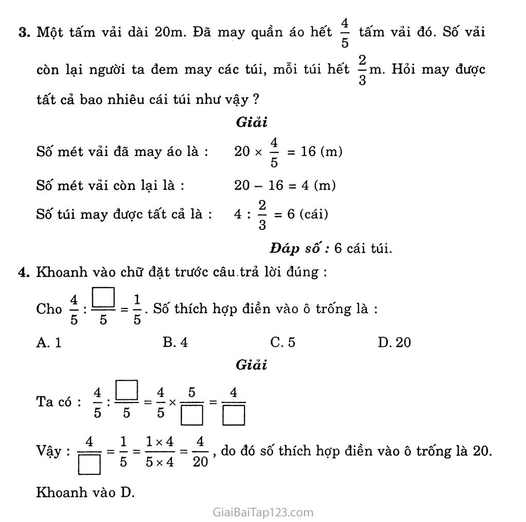 Ôn tập về các phép tính với phân số (tiếp theo) trang 3