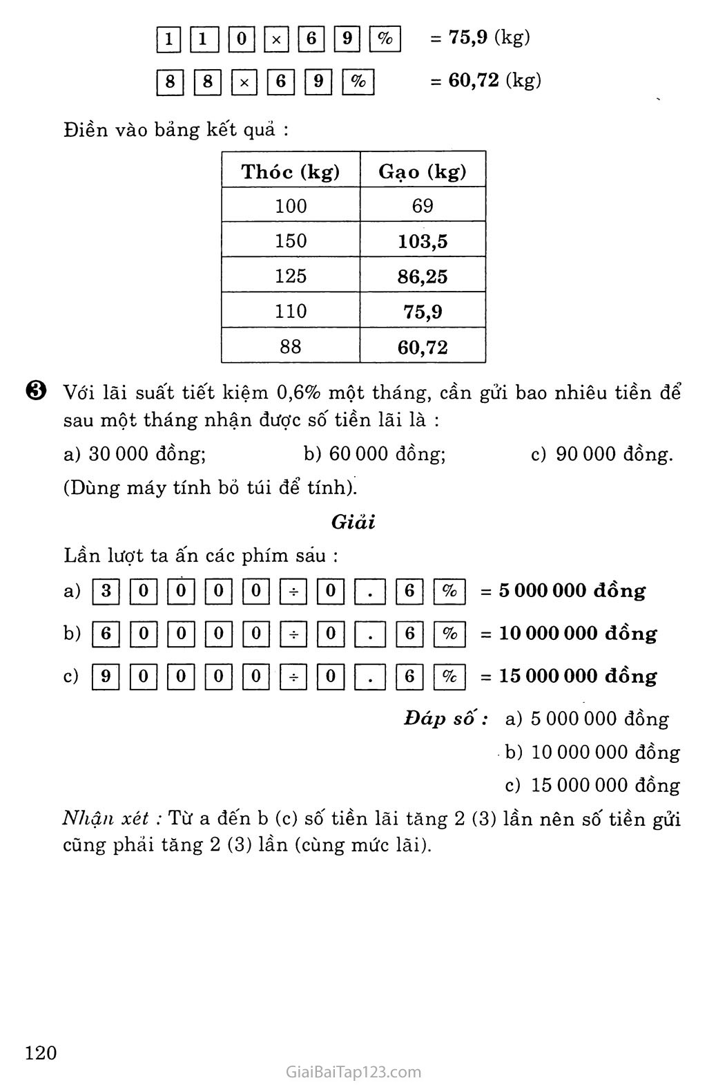 Sử dụng máy tính bỏ túi để giải toán về tỉ số phần trăm trang 3