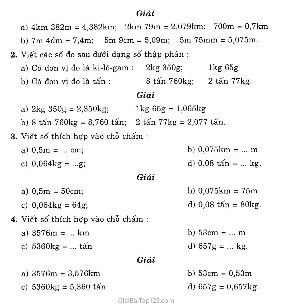 Ôn tập về đo độ dài và đo khối lượng (tiếp theo) trang 2