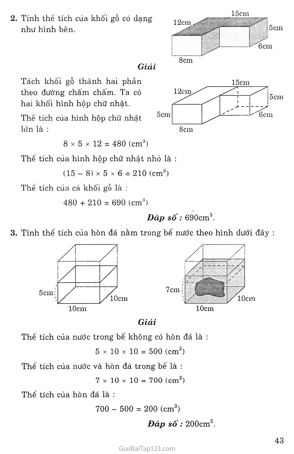 Giải bài tập Toán lớp 5: Thể tích hình hộp chữ nhật