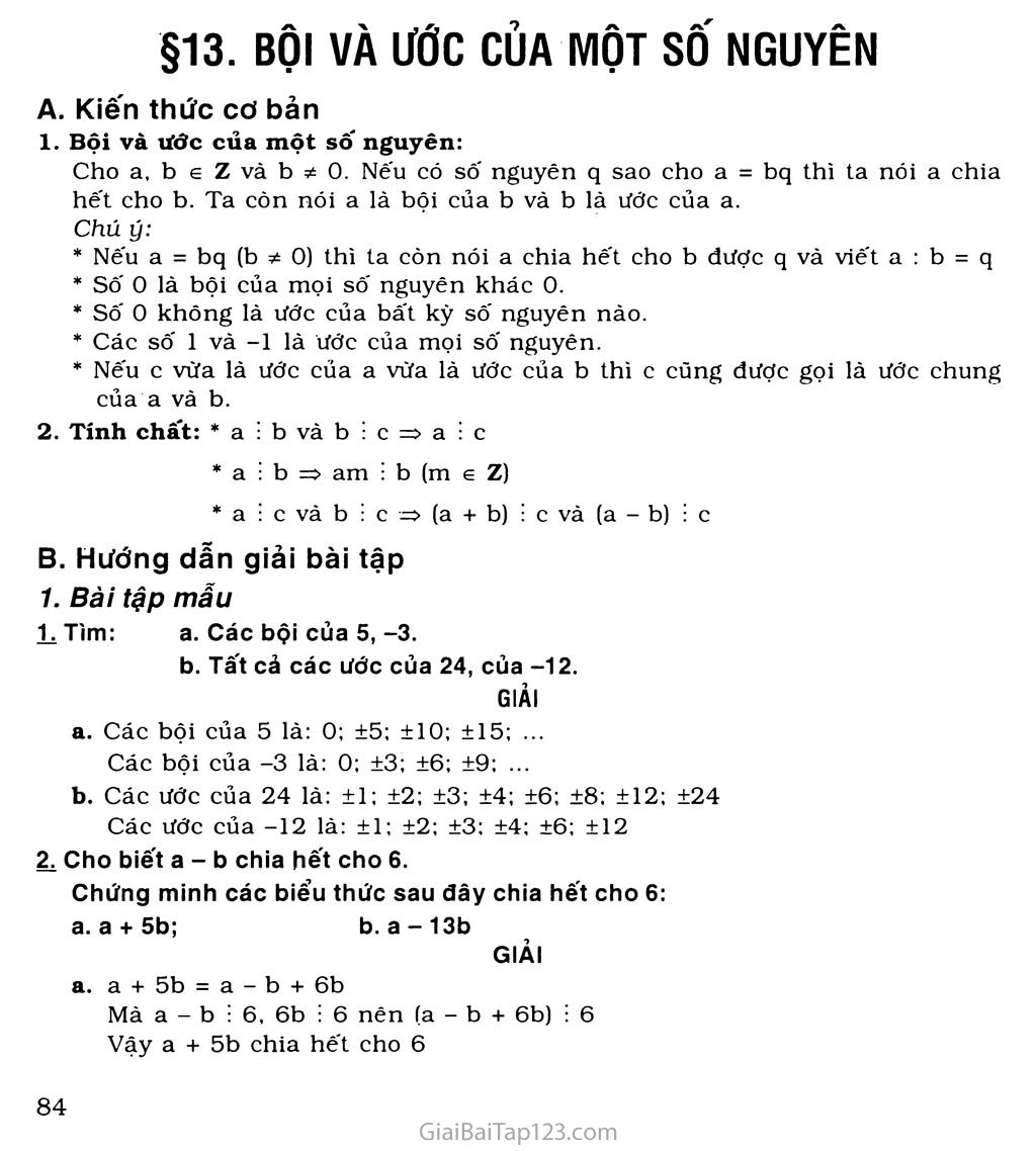 Bài 13. Bội và ước của một số nguyên trang 1