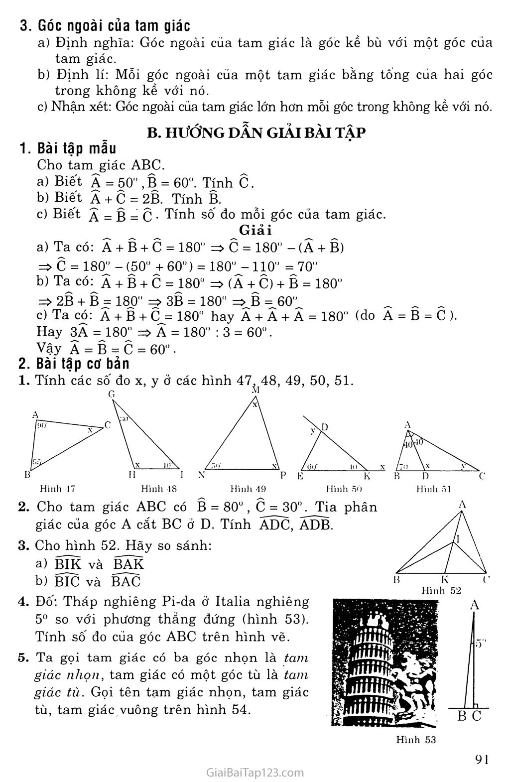 Giải bài tập Toán lớp 7: Bài 1. Tổng ba góc của một tam giác