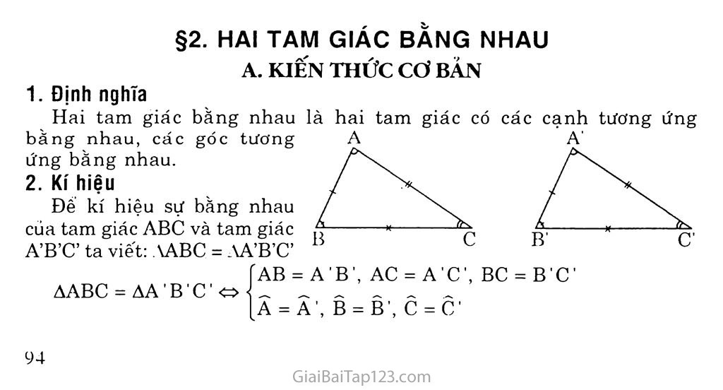 Bài 2. Hai tam giác bằng nhau trang 1