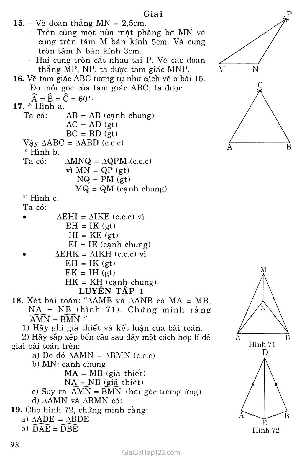 Bài 3. Trường hợp bằng nhau thứ nhất của tam giác: cạnh - cạnh - canh (c. c. c) trang 2