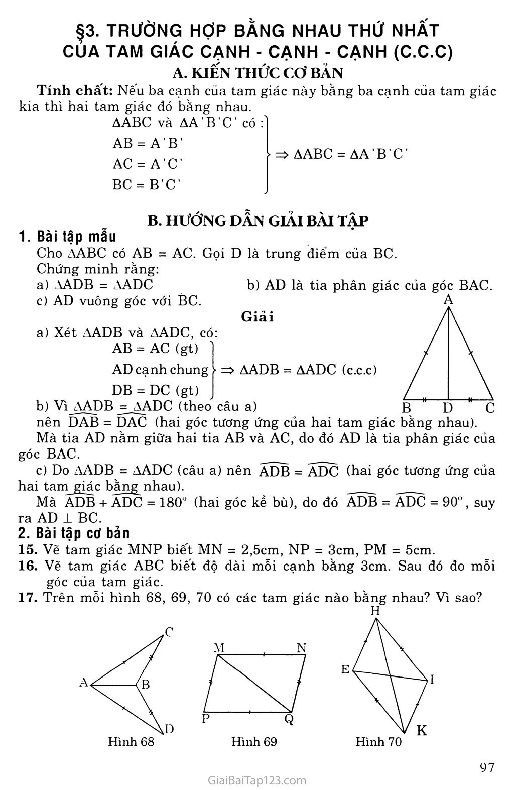 Bài 3. Trường hợp bằng nhau thứ nhất của tam giác: cạnh - cạnh - canh (c. c. c) trang 1