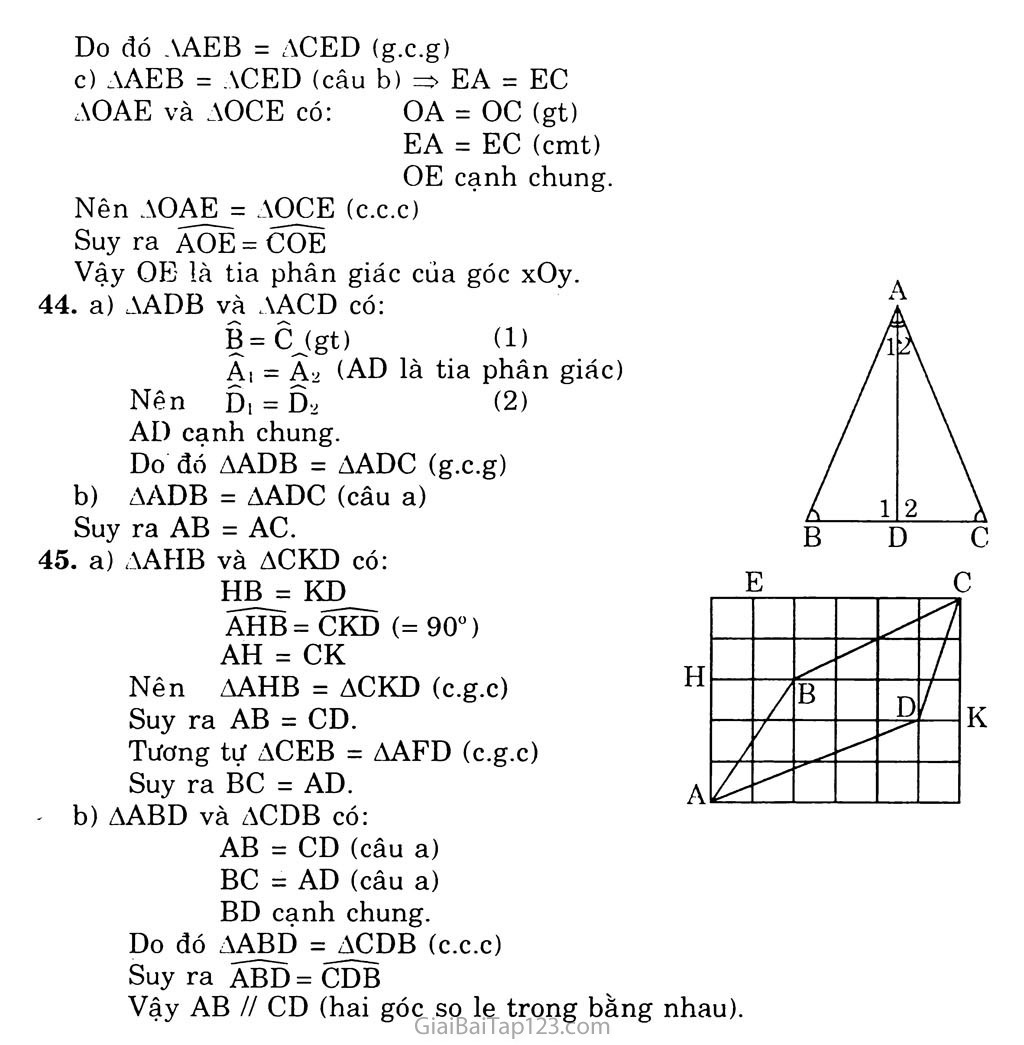 Bài 5. Trường hợp bằng nhau thứ ba của tam giác: góc - cạnh - góc (g. c. g) trang 7