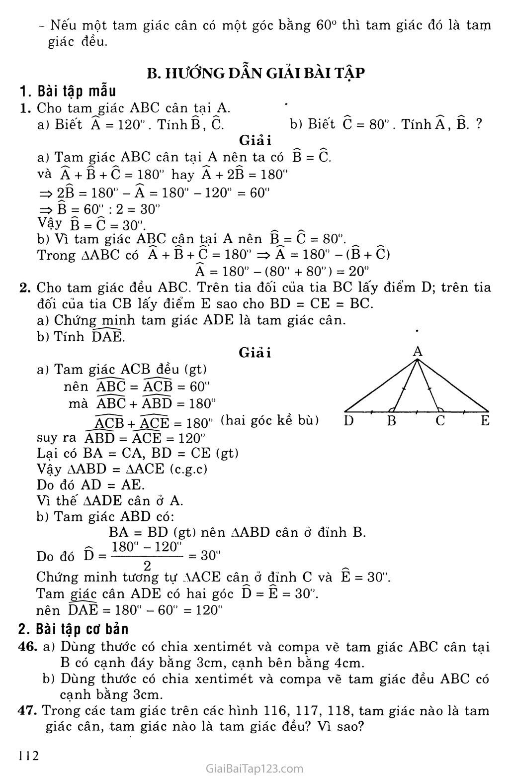 Giải bài tập Toán lớp 7: Bài 6. Tam giác cân