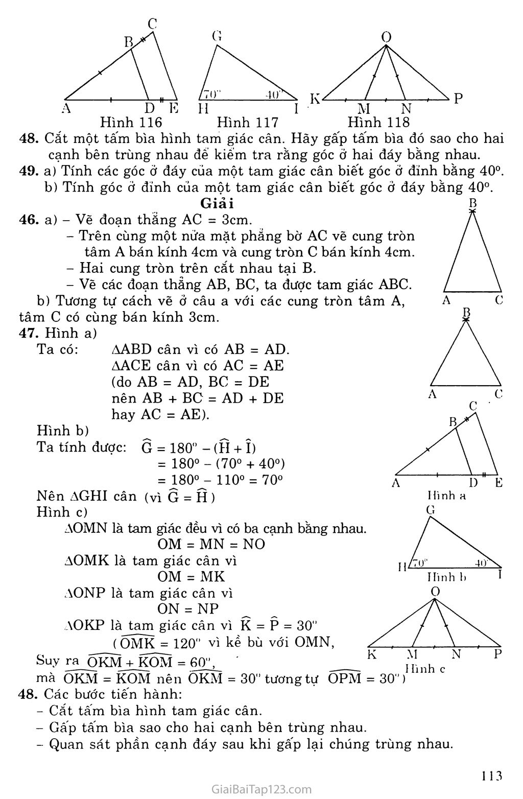 Giải bài tập Toán lớp 7: Bài 6. Tam giác cân
