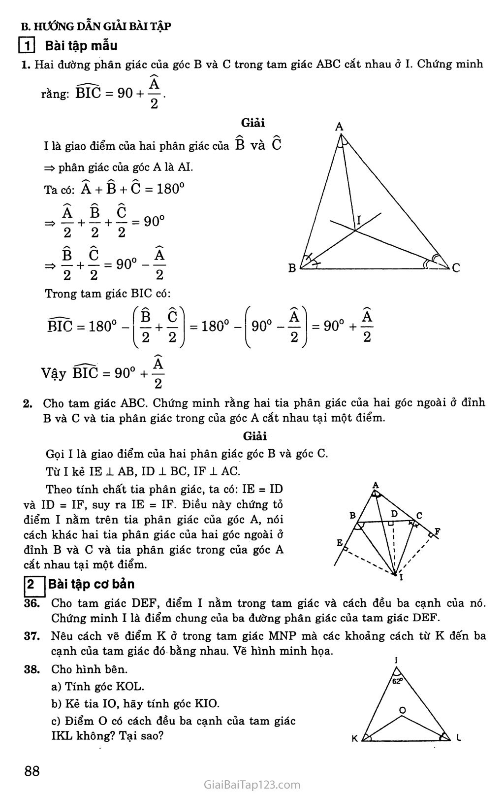 Giải bài tập Toán lớp 7: Bài 6. Tính chất ba đường phân giác của ...