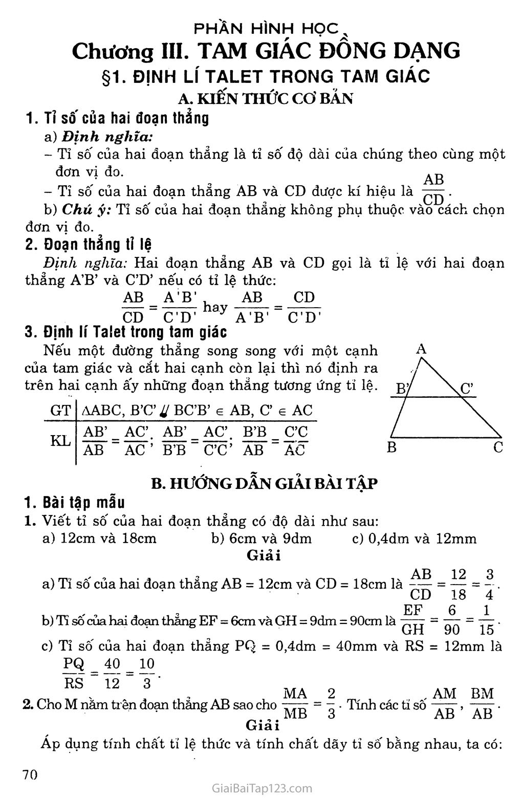 Bài 1. Định lí Talet trong tam giác trang 1