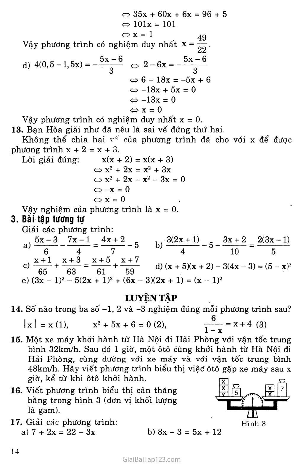 Bài 3. Phương trình đưa về dạng ax + b = 0 trang 5