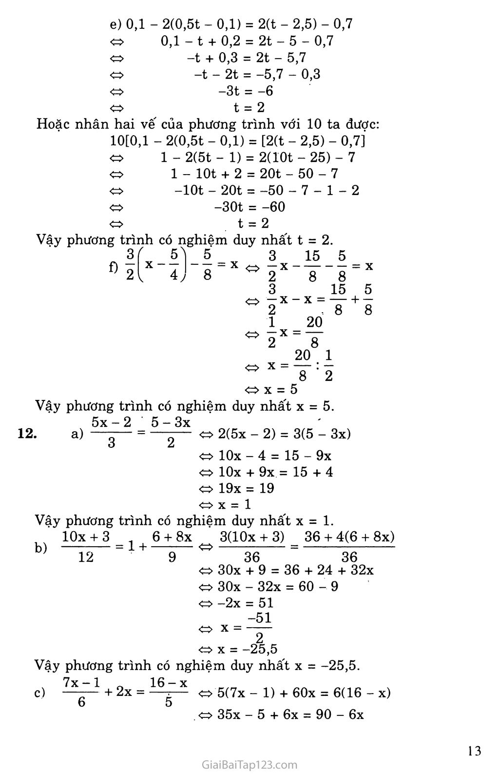 Bài 3. Phương trình đưa về dạng ax + b = 0 trang 4