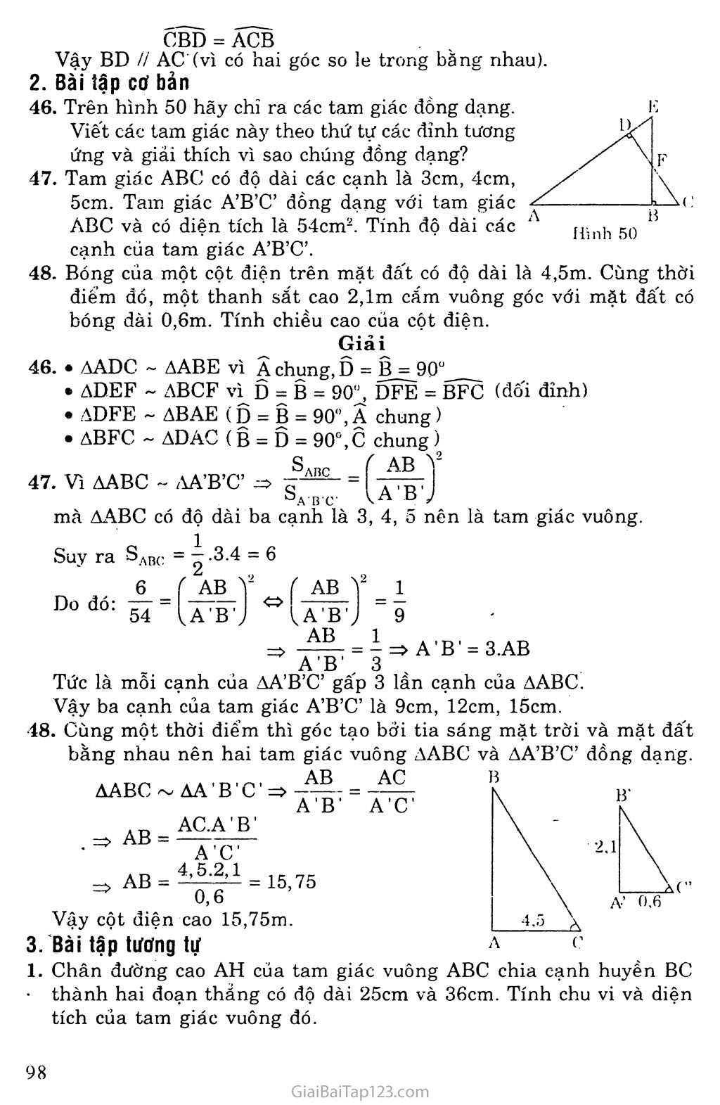 Bài 8. Các trường hợp đồng dạng của tam giác vuông trang 3