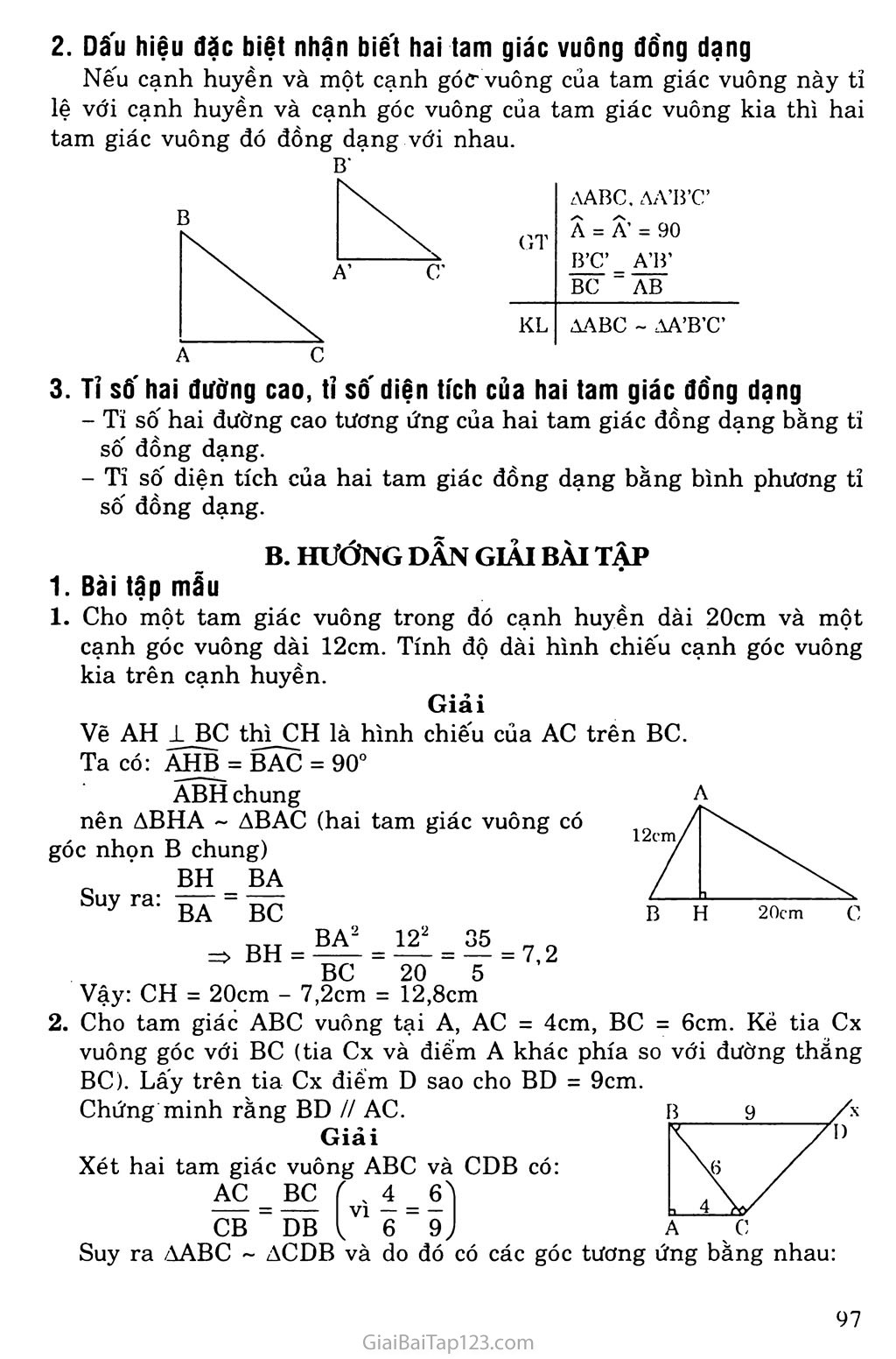 Bài 8. Các trường hợp đồng dạng của tam giác vuông trang 2
