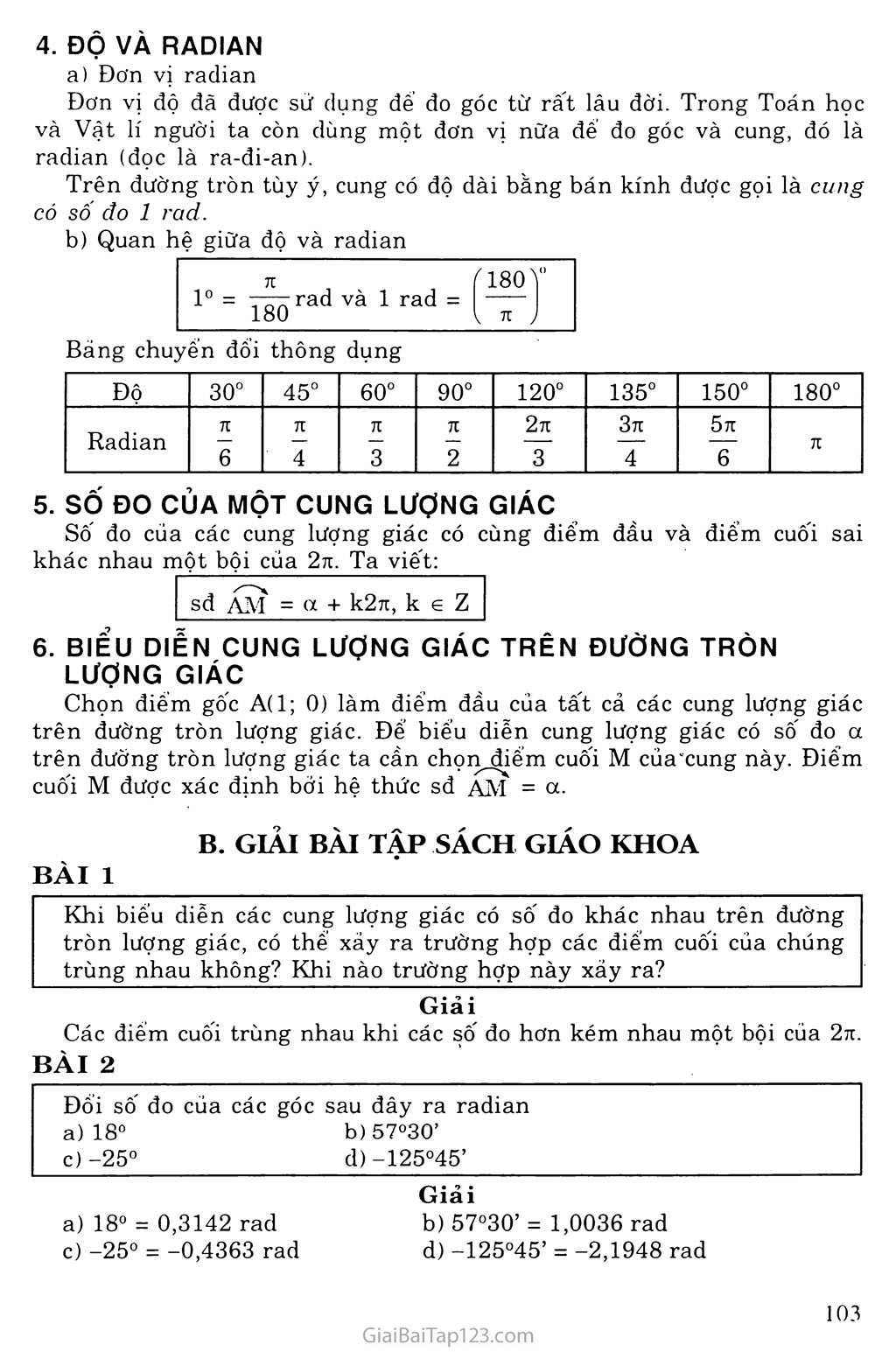 Bài 1. Cung và góc lượng giác trang 2 Bài 1. Cung và góc lượng giác trang 2
